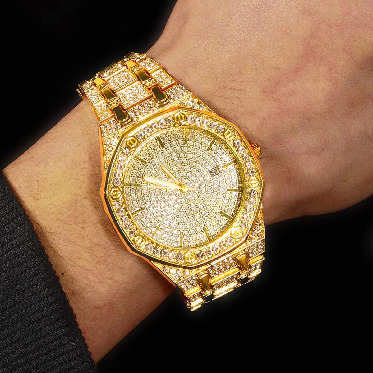 GYMALON | Gold Bust Down Watch With CZ VVS Stones (Fully Iced Out)