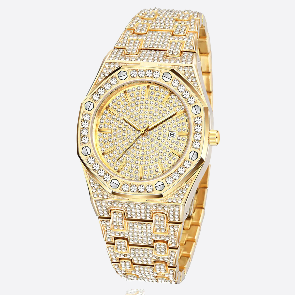GYMALON | Gold Bust Down Watch With CZ VVS Stones (Fully Iced Out)