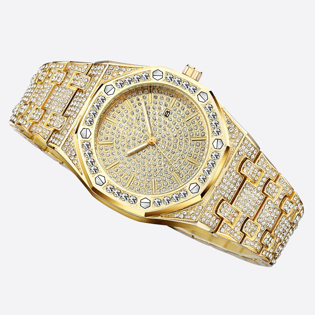 GYMALON | Gold Bust Down Watch With CZ VVS Stones (Fully Iced Out)