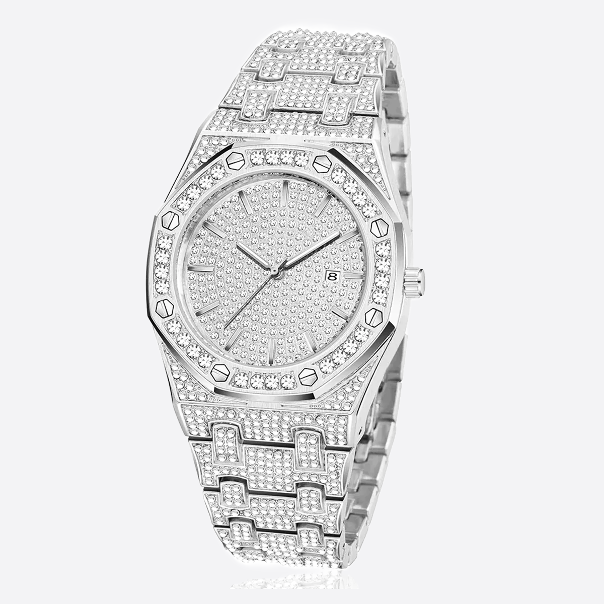 SYMALON. | Silver Bust Down Watch With CZ VVS Stones (Fully Iced Out)