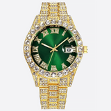 GIMONY. | Gold Bustdown Watch with Green Dial