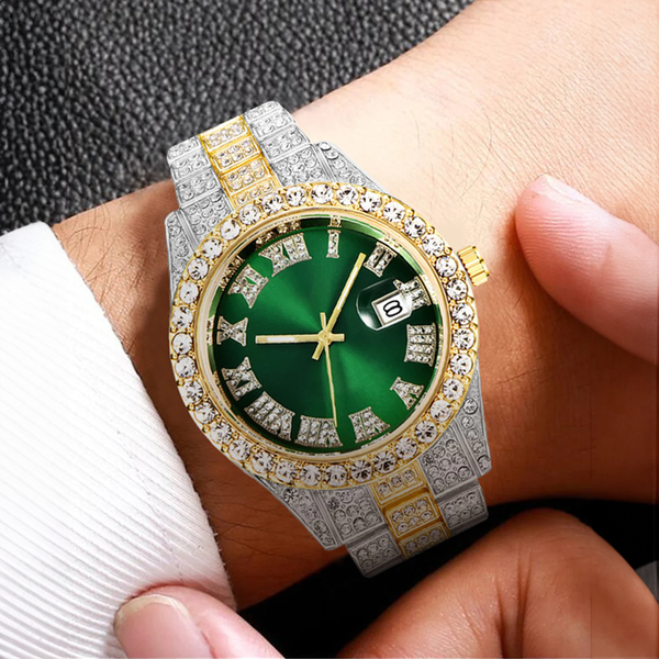 GRIMEY. | Two-Tone Bustdown Watch with Green Dial