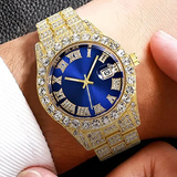 GIBLUY. | Gold Bustdown Watch with Blue Dial