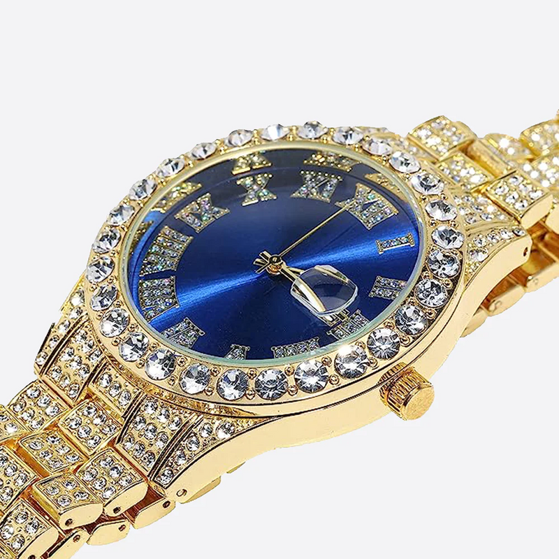 GIBLUY. | Gold Bustdown Watch with Blue Dial