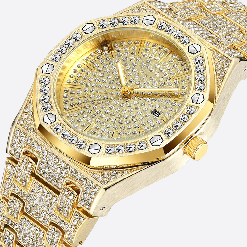 GYMALON | Gold Bust Down Watch With CZ VVS Stones (Fully Iced Out)