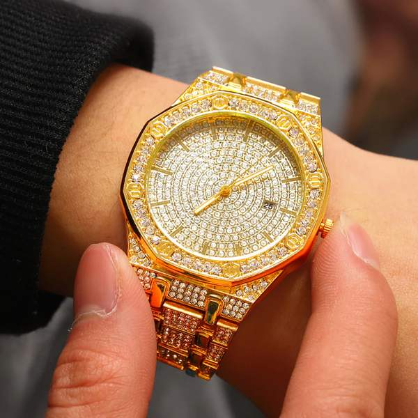 GYMALON | Gold Bust Down Watch With CZ VVS Stones (Fully Iced Out)