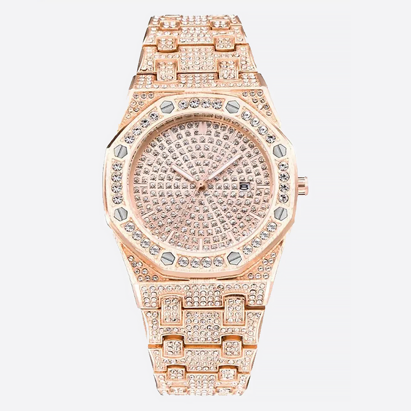 RYMALON. | Rose Gold Bust Down Watch With CZ VVS Stones (Fully Iced Out)