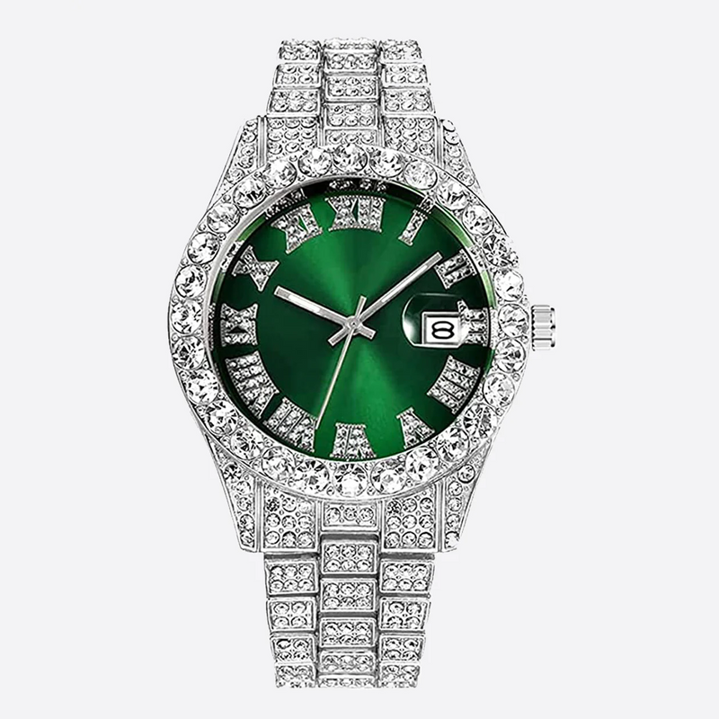 SIGRE. | Silver Bustdown Watch with Green Dial