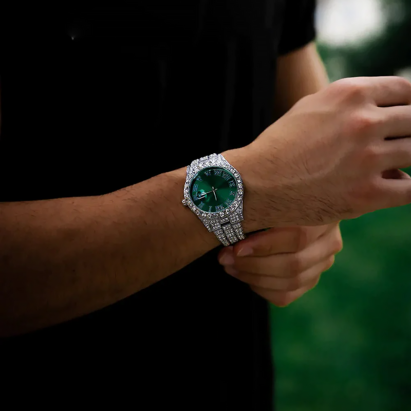 SIGRE. | Silver Bustdown Watch with Green Dial