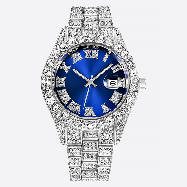 SYBLUY. | Silver Bustdown Watch with Blue Dial