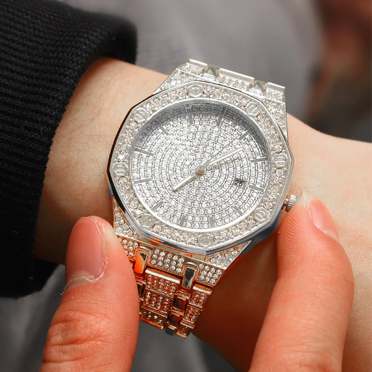 SYMALON. | Silver Bust Down Watch With CZ VVS Stones (Fully Iced Out)
