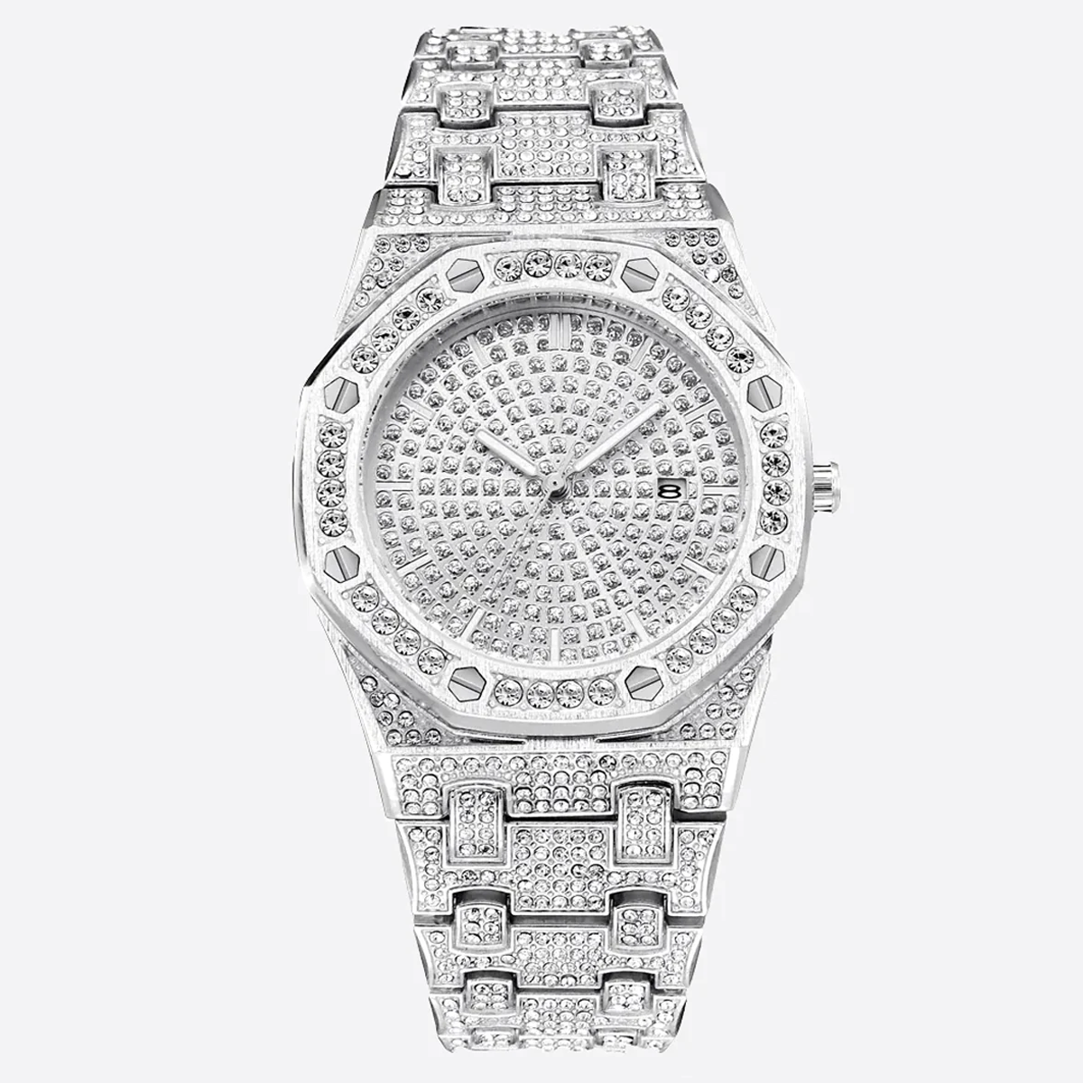 SYMALON. | Silver Bust Down Watch With CZ VVS Stones (Fully Iced Out)